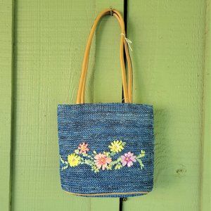 NWT ROSETTI for Herve Benard Blue Woven Floral1 Shoulder Bag